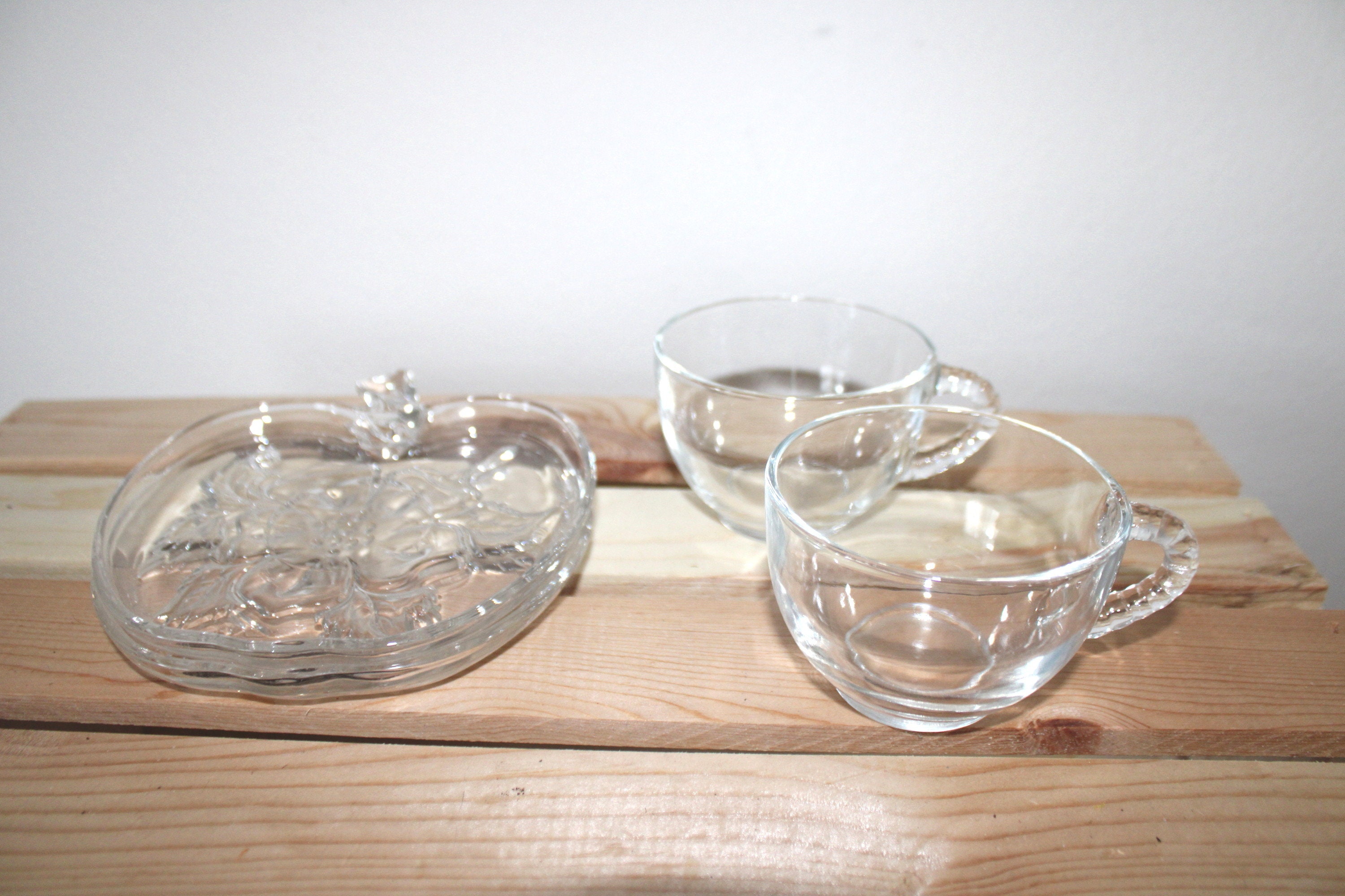 Pair of Clear Glass Apple Cups and Saucers 5.5 inch diameter Etsy