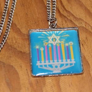 Menorah charm necklace costume jewelry-Hanukkah-Chanukah-Jewish-dreidel-Festival of Lights-Kids&#39; Jewelry-Hanukka