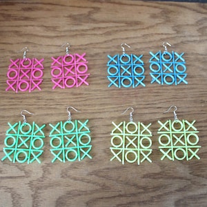 Tic Tac Toe dangle earrings-classic games-noughts and crosses-X&#39;s and O&#39;s-competition-mathematics-taking turns-horizontal-vertical-diagonal