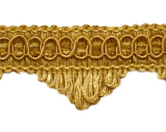 1 1/2" (3.5cm) long Scallop Loop Fringe Trim Gimp Braid (SF0150), Dark Gold #C4 (Dark Yellow Gold) Sold By The Yard (36"/3 ft/0.9m)