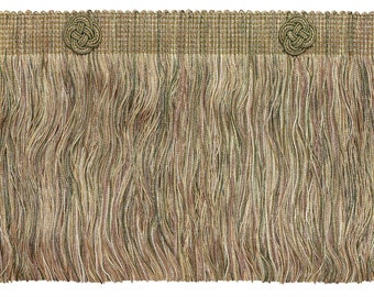 6" (15cm) long Rosette Eyelash Brush Fringe Trim, Garden Beige Multicolor #6939 (Light Beige, Olive Green, Light Gold) 5 Yards (15 ft/4.5m)