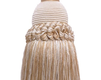 DÉCOPRO 5" (12.5cm) Key Tassel, 3 1/2" (8.5cm) Loop, # IKTJ, White Sands #4001 (White Ivory, Cream Ivory, Light Beige) Sold Individually
