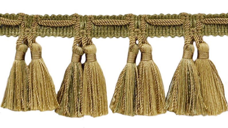 Medium Gold|Style# TFV025|Color Ol 5 Yard Value Pack of Veranda Collection 2.5 Inch Tassel Fringe Trim|Artichoke Green