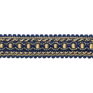 1" (2.5cm)  Gimp Braid Trim (Style# 0125IG), Nautical Gold Multicolor #1152 (Light Gold, Yellow Gold, Navy Blue) 5 Yards (15 ft/4.5m)