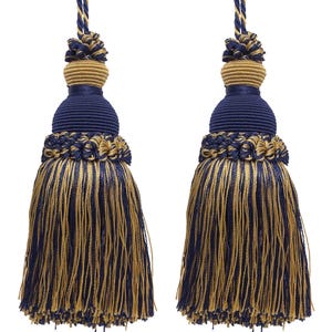 DÉCOPRO prachtige handgemaakte sleutelkwast van 5 inch, lus van 8,5 cm (3 1/2 inch), # IKTJ, nautisch nr. 1152 (lichtgoud, geelgoud, marineblauw) set van 2