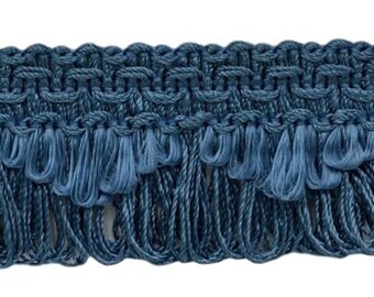 1 3/8" (3.5cm) long Solid Scallop Loop Fringe | Fringe Trim (Style# 0138SCLF), French Blue #M45 (Medium Dusty Blue) 24 Yards (72 ft/21.5m)