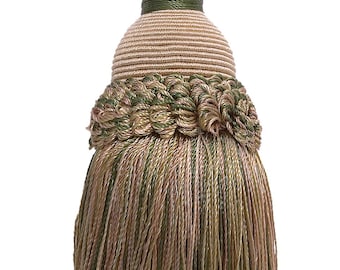 DÉCOPRO Beautiful Hand-crafted 5" Key Tassel, 3 1/2" (8.5cm) Loop, # IKTJ, Beige Khaki Green #4567 (Khaki Green, Dark Beige) Set of 10