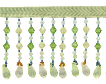 2 1/2" (6cm) long Diamond Teardrop Beaded Fringe Trim (B) #L60008 (Forest Green, Olive Green, Yellow Green) 10 Yards (30 ft/9.5m)