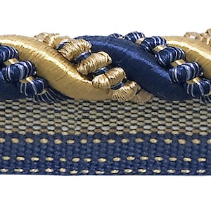 7/16&quot; (1cm)  Rope with Lip | Cord Trim, Nautical Gold Multicolor #1152 (Light Gold, Yellow Gold, Navy Blue) Sold By The Yard (36&quot;/3 ft/0.9m)