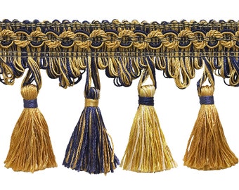 2 3/4&quot; (7cm) long Scroll Gimp and Scalloped Loop Tassel Fringe Trim #1152 Sold By The Yard (36&quot;/3 ft/0.9m)
