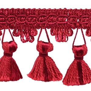 2 1/2&quot; (6cm) long Scalloped Tassel Fringe Trim (Style# TFC0225), Cherry Red #E13 (Dark Crimson Red) Sold By The Yard (36&quot;/3 ft/0.9m)