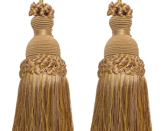 DÉCOPRO Beautiful Hand-crafted 5" Key Tassel, 3 1/2" (8.5cm) Loop# IKTJ, Rustic #4975 (Light Gold, Beige Gold, Yellow Gold) Set of 2