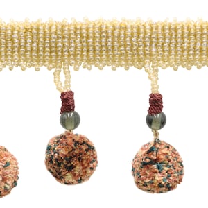 3&quot; long (7.5cm) Glass Beaded Tassel Fringe Trim,Pompom Ball (PPFRWB) VL02 Red Orange,Light Orange,Forest Green,Sold By The Yard,36&quot;/3ft/0.9m