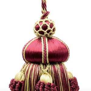 Elegant Key Tassel, 10cm (4" Tassel), (KTAX4-RN), #1253 (Wine Red, Yellow Gold, Dark Red), Sold Individually