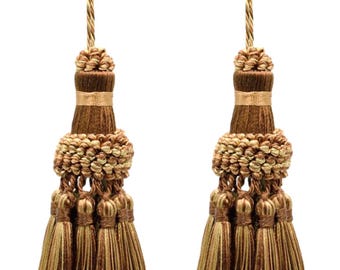 DÉCOPRO Elegant Hand Crafted 4" (10cm) Key Tassel, 3" (7.5cm) Loop# NKT, Toffee #08 (Light Brown, Chocolate Brown) Set of 2