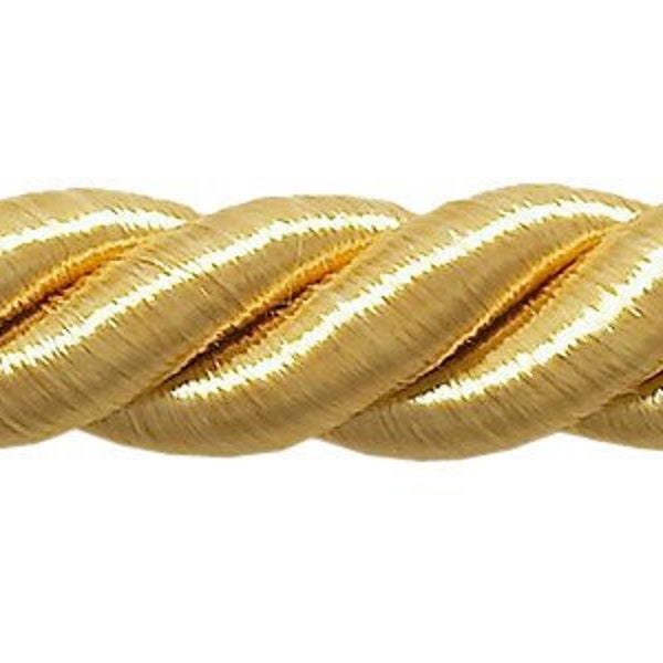 3/8" (1cm) Decorative Twisted 3-ply Rope Cord Trim (Style# 0038NL), Light Gold #B7 (Light Yellow Gold) Sold By The Yard (36"/3 ft/0.9m)