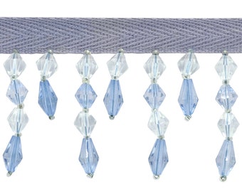 1 3/4" (4cm) Handcrafted Diamond Beaded Fringe Trim (B40692-AC), Arctic Blue #M44008 (Light Blue, Light Blue), Sold By The Yard (3 ft/0.9m)