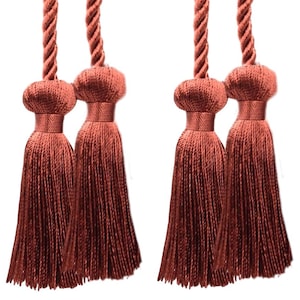DÉCOPRO Decorative Double Tassel Curtain and Drapery Tieback / Holdback, 3" (7.5cm), 27" # CCT, Dark Rust Orange #K35 (Deep Coral) Set of 2