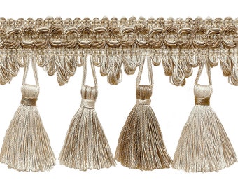Ivory, Light Beige 2 3/4" Imperial II Tassel Fringe Style# NT2502 Color White Sands - 4001 (Sold by The Yard)