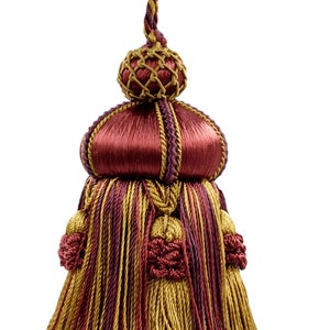 4" (10cm) Key Tassel, 3 1/2" (8.5cm) Loop, accented with Crown Tassels #LX09 (Golden Beige, Dark Red, Plum Purple) Sold Individually