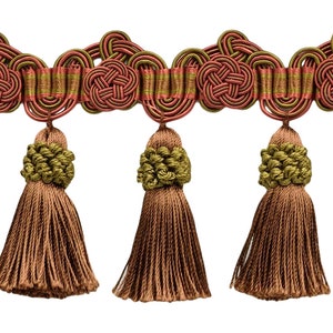 3 3/4&quot; (9.5cm) Double Scroll Header and Rosette with Crown Tassel Fringe Trim # TFAX0375 #LX08 5 Yards (15 ft/4.5m)