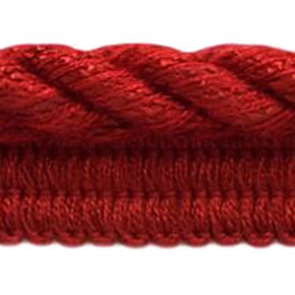 3/8" (1cm) Twisted Rope Cord with Lip | Cord Trim (Style# 0038S), Cherry Red #E13 (Dark Crimson Red) 8 Yards (24 ft/7m)