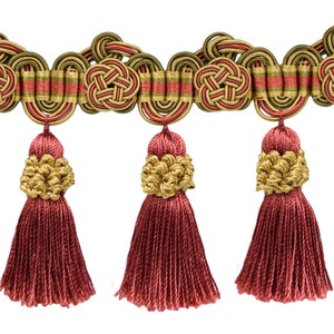 3 3/4&quot; (9.5cm) Double Scroll Header and Rosette with Crown Tassel Fringe Trim # TFAX0375 #LX07 Sold By The Yard (36&quot;/3 ft/0.9m)