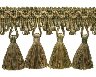Olive Green, Champagne 2 3/4" Imperial II Tassel Fringe Style# NT2502 Color Sagegrass - 4567 (Sold by The Yard)