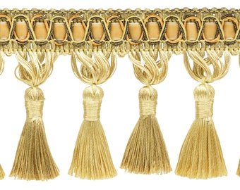 4&quot;  long  Elegant Tassel Fringe Trim (TFH4), Canary Gold Gold Multicolor #4875 (Dark Gold, Yellow Gold) Sold By The Yard (36&quot;/3 ft/0.9m)