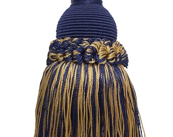 5" (12.5cm) Key Tassel, 3 1/2" (8.5cm) Loop, (IKTJ), Nautical Gold Multicolor #1152 (Light Gold, Yellow Gold, Navy Blue) Sold Individually