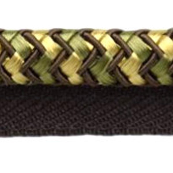 3/8" (1cm) Basket Weave Design Rope Cord with Lip (Style# 0038AR) #AR04 (Dark Brown, Olive Green, Yellow Gold) 5 Yards (15 ft/4.5m)