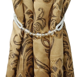 Rope Holdback Tieback, 26" Spread (66cm), Thick (RTB9920BEADED), Cream Ivory #A2 (Cream, Ivory, Off White) Sold Individually image 1
