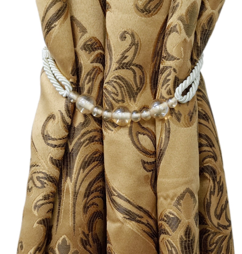 Rope Holdback Tieback, 26" Spread (66cm), Thick (RTB9920BEADED), Cream Ivory #A2 (Cream, Ivory, Off White) Sold Individually image 1