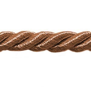 May include: A close-up of a brown braided rope trim. The rope is made of a soft, woven fabric and has a subtle sheen.