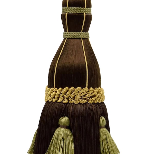 Large Elegant Gold, Olive Green, Mocha Brown Curtain & Drapery Tassel Tieback / 13 Inch tassel, 35 Inch Spread, TBAR13 Color: Balsam - AR04