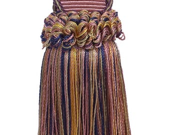 DÉCOPRO 5 1/2" (14cm) Key Tassel 4" (10cm) Loop With Criss Cross Design (Style# KTIC) Sage Rose Pink Multicolor #1010 (Light Pink Sage Green Light