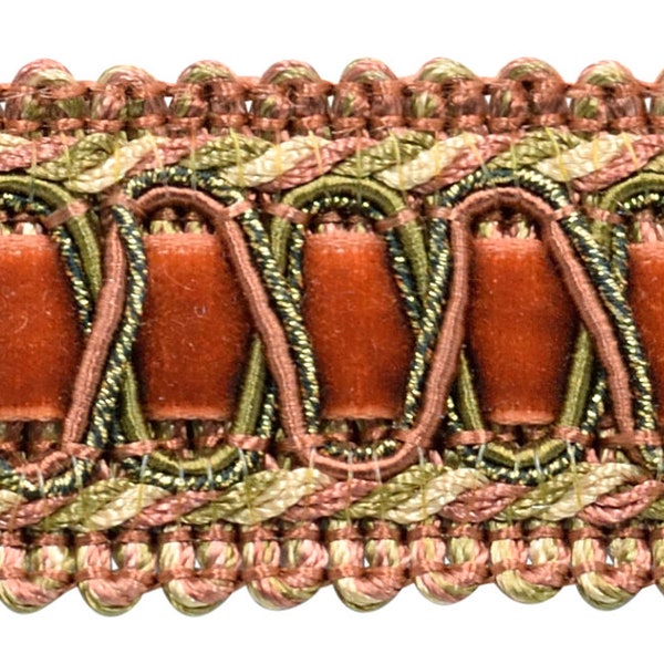 1" (2.5cm) Vintage Velvet Ribbon Gimp Braid Trim # 100HG, Rust Medley #07H (Copper, Olive Green) Sold By The Yard (36"/3 ft/0.9m)