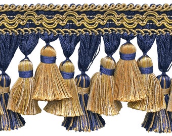 3 3/4&quot; (9.5cm) long Scroll Gimp with Soft Sheen Tiered Tassel Fringe Trim #1152 Sold By The Yard (36&quot;/3 ft/0.9m)