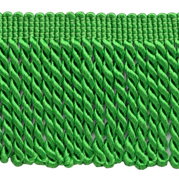 2 1/2" (6cm) long Bullion Fringe Trim (Style# EF25), Emerald Green #182 (Bright Kelly Green) Sold By The Yard (36"/3 ft/0.9m)