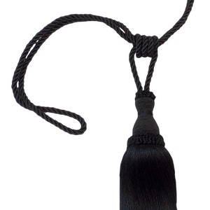 Tassel Tassel Tieback, Tassel Length 8" (20cm), 30" Spread (76cm) (Style# TBH8), Pure Black #K9 (Jet Black) Sold Individually