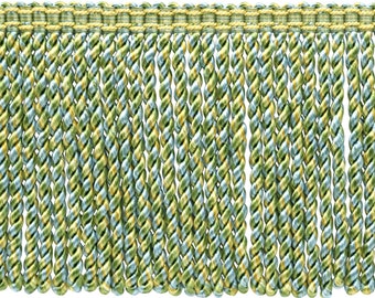 6" (15cm) long Bullion Fringe Trim with Woven Gimp Header #PR17 (Light Green, Sky Blue, Yellow Gold) Sold By The Yard (36"/3 ft/0.9m)