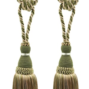 DÉCOPRO Elegant Curtain & Drapery Tassel Tieback, Tassel Length 8" (20cm), Spread 30" # TBH8, Olive Garden Green (Color# 010) Set of 2
