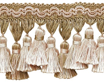 DÉCOPRO 3 3/4" Long Tassel Fringe Trim # TFI2, White Sands #4001 (White Ivory, Cream Ivory, Light Beige) Sold By The Yard (36"/3 ft/0.9m)