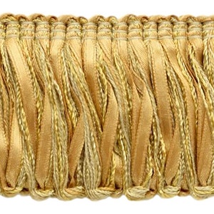 2&quot; (5cm) long Satin Ribbon Looped Brush Fringe Trim #51186 (Beige Gold, Yellow Gold, Light Gold) Sold By The Yard (36&quot;/3 ft/0.9m)