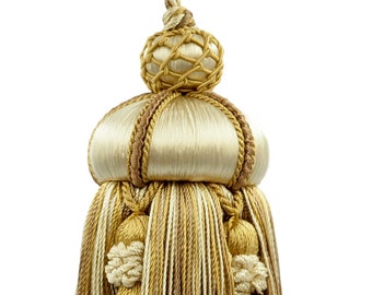 4" (10cm) Key Tassel, 3 1/2" (8.5cm) Loop, accented with Crown Tassels #LX01 (Gold Beige, Light Brown, White Ivory) Sold Individually