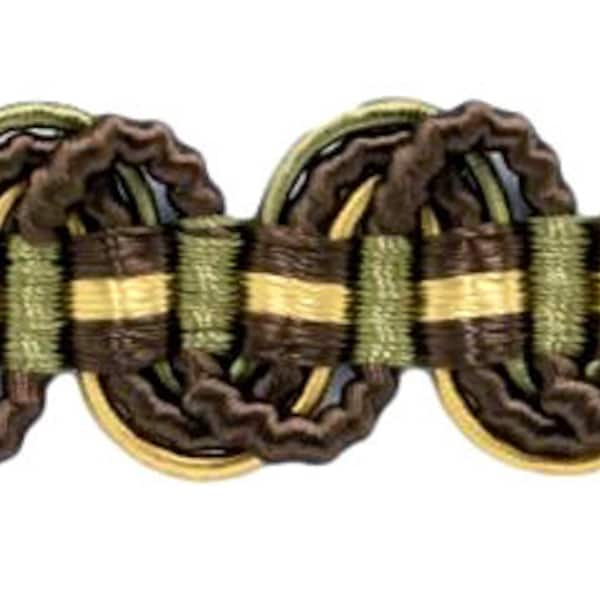 5/8"   Scroll Gimp Braid Trim (0058ARG), Mocha Olive Brown Multicolor #AR04 (Dark Brown, Olive Green, Yellow Gold) 5 Yards (15 ft/4.5m)