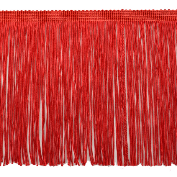 6" (15cm) long Solid Chainette Fringe Trim (Style# CF06), Cherry Red #E6 (Bright Red) Sold By The Yard (36"/3 ft/0.9m)