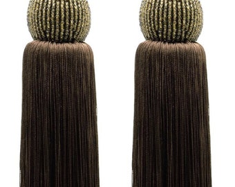 DÉCOPRO Beaded Tassel Tieback, Tassel Length 8" (20cm), Spread 26" (66cm) # TBBD8, Dark Brown #E11C (Mocha Brown) Set of 2