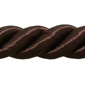 May include: A close-up of brown twisted cord trim. The cord is made of a soft, woven fabric and has a subtle sheen.