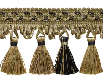 5 Yard Value Pack of Taupe, Black 2 3/4 inch Imperial II Tassel Fringe Style# NT2502 Color: MIDNIGHT MEADOW - 4363 (15 Ft / 4.5 Meters)